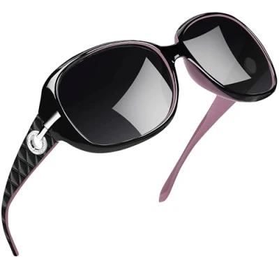 Abbildung von Joopin Sonnenbrille Damen Polarisiert und Dunkel UV400 Übergroß Klassische Vintage Brille Schwarz mit XL Großer Rahmen (Lila/Schwarz)
