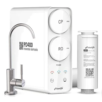 Abbildung von Frizzlife PD400 Umkehrosmoseanlage Trinkwasser Filtrationssystem,kein wassertank, 400 GPD,schnelle Drehung RO Filter 1,5:1 Pure to Drain reduziert TDS, kompakte Fußabdruck, EU Tech Support