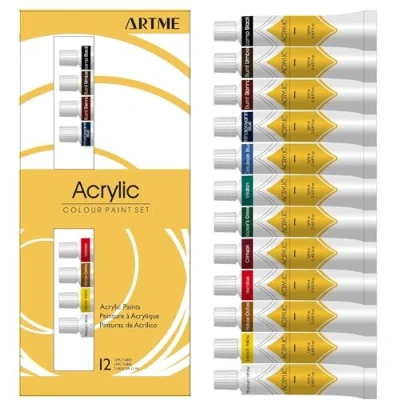 Abbildung von Artme Acrylfarben Set 12 Farben Tuben (12ml) Premium Qualität Für Studenten Und Künstler, Satte Farbtöne Kompakt, Einfach Zu Bedienen, Ungiftig
