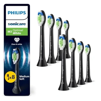 Abbildung von Philips Sonicare W2 Optimal White, Original Ersatzbürstenköpfe, Schwarz, 8er Pack, HX6068/88