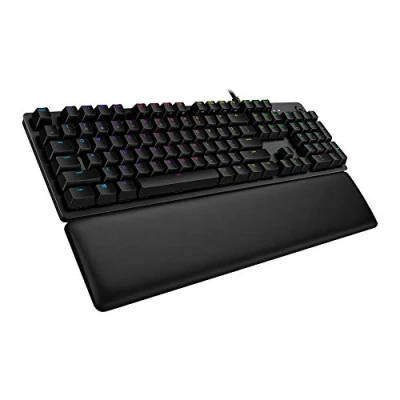 Abbildung von Logitech G513 mechanische Gaming Tastatur, GX Brown Taktile Switches, RGB Beleuchtung, USB Durchschleife, Handballenauflage mit Memory Foam, Aluminium Gehäuse, Deutsches QWERTZ Layout Carbon/Schwarz