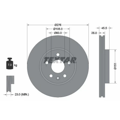 Abbildung von TEXTAR PRO 92198903 Bremsscheibe 276 26 05/06 105 innenbelüftet beschichtet ohne Radbefestigungsbolzen, Radnabe OPEL: Astra J Sports Tourer