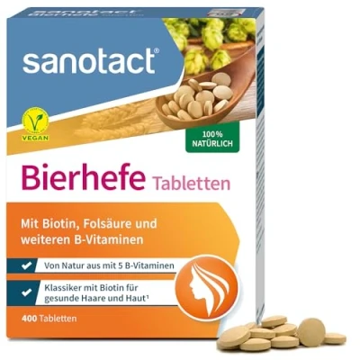 Abbildung von sanotact Bierhefe Tabletten (400 Tabletten) 100% natürliche vegan Mit Biotin für schöne Haare &amp; gesunde Haut 6 B Vitaminen Auch Hunde geeignet Hefetabletten