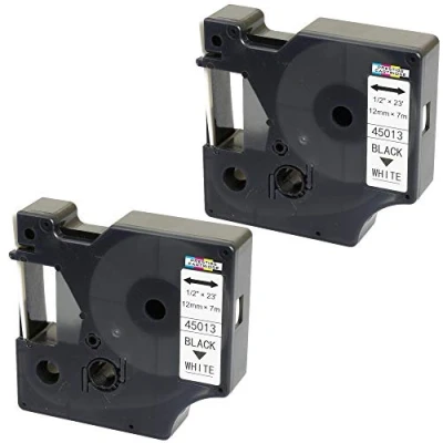 Abbildung von 2 kompatible Etiketten D1 45013 S0720530 schwarz auf weiß 12 mm x 7 m für DYMO LabelManager LM 160 210D 220P 260P 280 360D 420P 450D 500TS PnP MobileLabelPoint LabelWriter W 450 Duo.