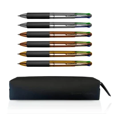 Abbildung von Osama 4 Multi Set Druckkugelschreiber Farben 6 Stück Kugelschreiber 0,1 mm mit schwarzer, blauer, roter und grüner Tinte Ideal für Schreib Schulbedarf, Universität, Büro, Verchromter