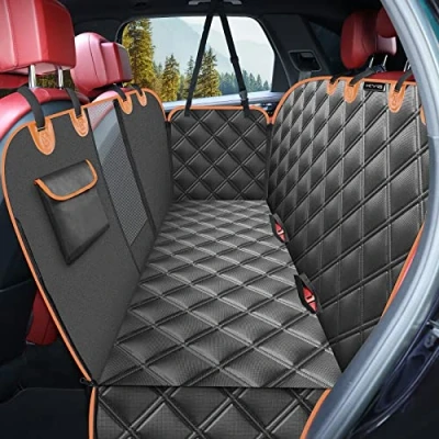 Abbildung von KYG Hundedecke für Auto Rückbank, Rücksitz mit Seitenschutz und Sichtfenster, Kratzfeste Wasserabweisende Autodecke Hund, Hundematte, Rücksitzbank, 135 x 148 cm Schwarz