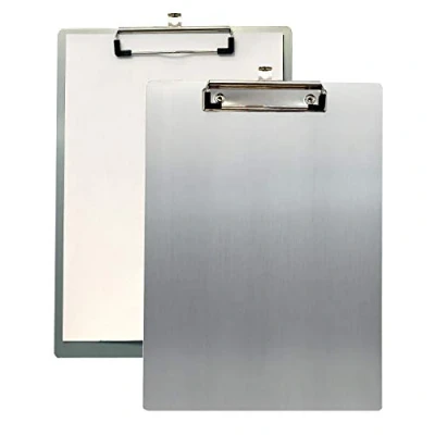 Abbildung von 2er Alu Klemmbrett A4 mit gummierter Metalklemme, Schreibbrett DIN Aufhängeose, Pad Halter Clipboard Stabile Aluminum Schreibplatte Schreibblock Pack in Grau TKD8025 grey 2x