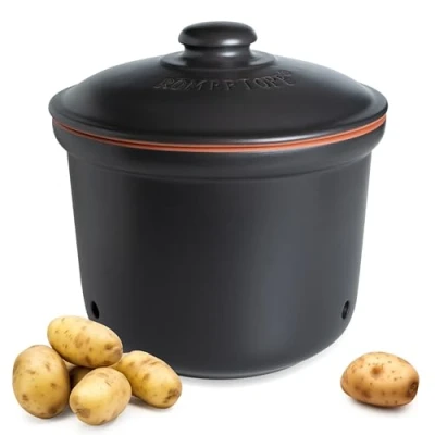 Abbildung von Römertopf Frische Topf MAXI PLUS 5,5 Liter Kartoffeltopf Keramik Atmungsaktiver Ton hält Gemüse länger Frisch Ideale Luftzirkulation Schwarz