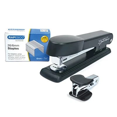 Abbildung von Rapesco 1471 Germ Savvy Antibakteriell, Marlin Hefter mit R4 Klammerentferner und Heftklammern 26/6 mm B/5000, Schwarz
