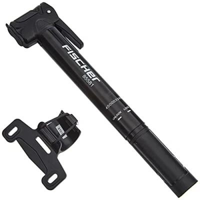Abbildung von FISCHER 85581 Fahrrad Mini Pumpe T Griff hohe Pumpleistung mit Doppelkopf Schnellverschluss inkl. Rahmenhalter schwarz