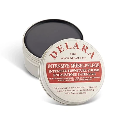 Abbildung von DELARA Intensive Möbelpflege, sehr hochwertiges Möbelwachs mit Bienenwachs und Kokosöl Made in Germany (schwarz, 100 ml)