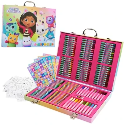 Abbildung von Gabbys Dollhouse Kinder Malset Koffer, Bastel Sachen, Sticker, Wachsmalstifte &amp; Buntstifte Set Geschenke für