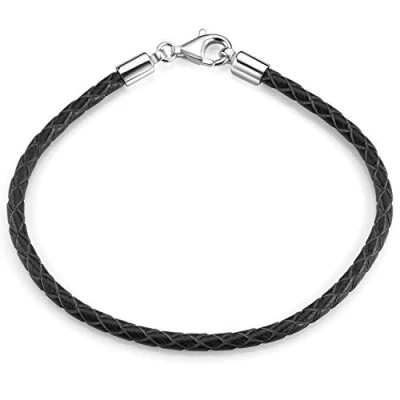 Abbildung von MATERIA Damen Herren Beads Armband Leder 3mm schwarz 925 Silber Lederarmband 17 22cm A58, Länge:21 cm