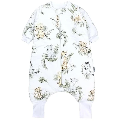 Abbildung von TupTam Baby Schlafsack mit Beinen und Ärmeln OEKO TEX zertifizierte Materialien, Winterschlafsack 2,5 TOG Unisex, Farbe: Safari/Löwe/Braun/Blätter/Grün, Größe: 92 98