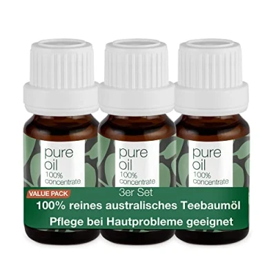Abbildung von 100% Reines Teebaumöl 3 x 30 ml by Australian Bodycare Ätherisches Tea Tree Oil für unreine Haut, Kopfhaut, Haare, Gesichtspickel Pflege bei Akne, Fußpilz, Nagelpilz