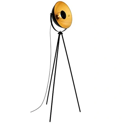 Abbildung von BRILONER Stehlampe Retro mit Fußtaster, schwenkbar, E27 Fassung max. 60 Watt, Deko Wohnzimmer, Lampe, Leselampe, Wohnzimmerlampe, Deckenfluter, Stehleuchte Vintage, 58x34,5x148 cm, Schwarz Gold