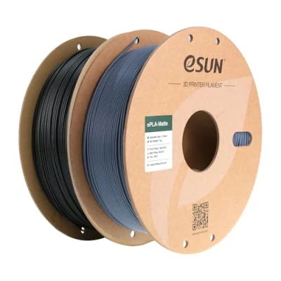 Abbildung von eSUN Upgraded Matte PLA Filament 1.75mm, 3D Drucker Filament, glanzfreie Farbe, mattierte Textur, 1KG pro Spule, 2 Spulen für Drucker, Dunkelschwarz+Dunkelgrau