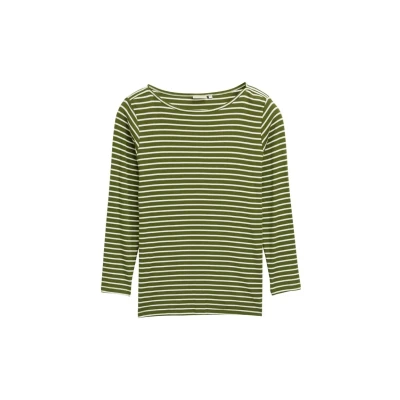 Abbildung von TOM Tailor WITH Streifenmuster Langarmshirt, Damen, Größe: 50, Green offwhite
