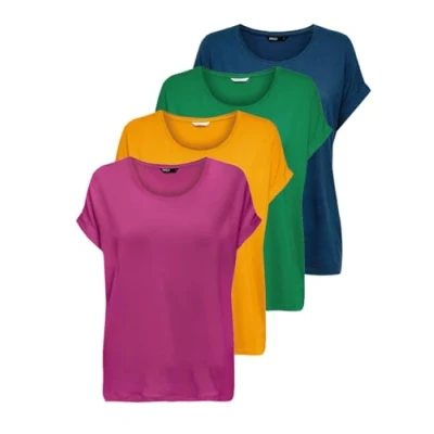 Abbildung von ONLY Damen ONLMOSTER 4 Pack S/S TOP JRS, Kurzarm T Shirt, Very Berry/Simply Green/Golden Yellow/Gibraltar Sea, XS (EU)