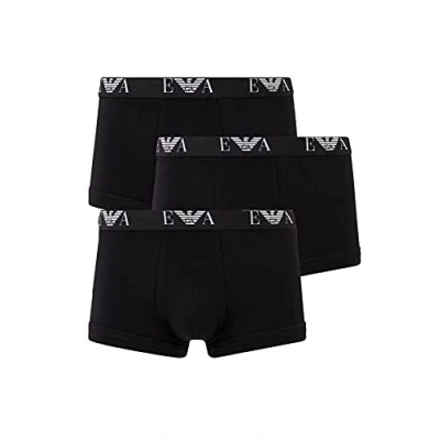 Abbildung von Emporio Armani Herren Men&#039;s Basic Essential Monogram 3 pack Trunk Boxershorts, Black/Black/Black, M