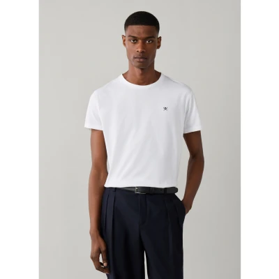 Abbildung von Hackett London für Herren. HM5000146 Weißes T-Shirt mit Logo (S), Lässig, Baumwolle, Kurzarm