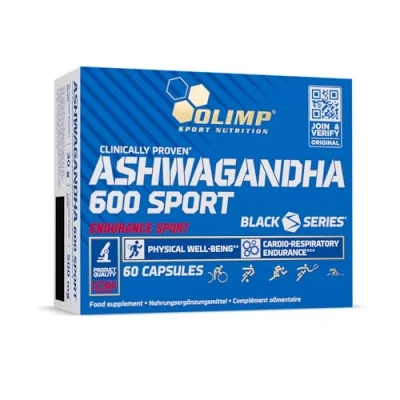Abbildung von OLIMP Sport NUTRITION Ashwagandha 600 Caps. Bio Ashwaganda Wurzel Extrakt (KSM 66) hochdosiert. (60 Kapseln)