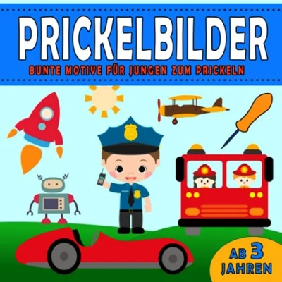 Abbildung von Prickelbilder, Bunte Motive für Jungen zum Prickeln: Prickelvorlagen Kinder ab 3 Jahren mit Fahrzeuge, Feuerwehr, Polizei, Piraten und Dinosaurier ... Ausschneiden Basteln!