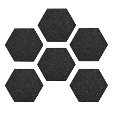 Abbildung von Navaris Filz Memoboards Set sechseckig 6x Pinnwand 15x17,7x1,5cm mit Pinnnadeln und Klebeband Pinwand für Kinderzimmer Büro Dunkelgrau