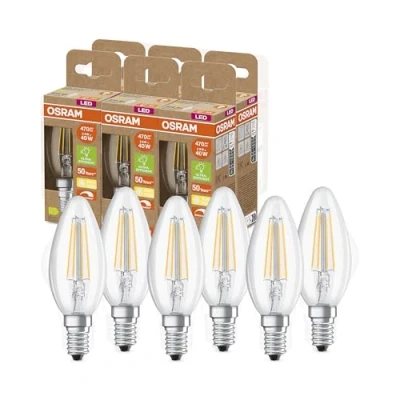 Abbildung von OSRAM SUPERSTAR+ CLASSIC B FIL 40 LED Lampe, E14, Minikerzenform, 2,9W, 470lm, 2700K, warmweißes Licht, dimmbar, Filament Technologie, sehr energiesparend, Energieeffizienzklasse C,6 Pack