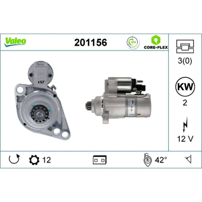 Abbildung von VALEO 201156 Anlasser 12 2 VOLKSWAGEN: Transporter 5, 5 Bus, Passat B6 Variant, AUDI: A3 Hatchback, Sportback