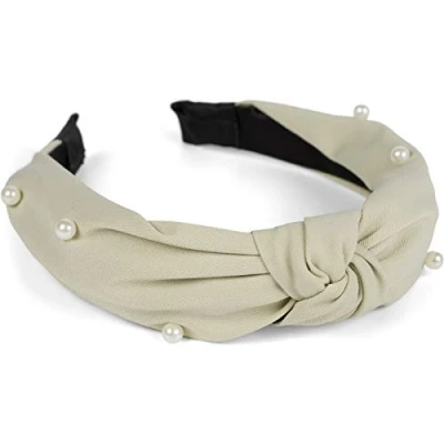Abbildung von styleBREAKER Damen Stoff Haarreif mit Perlen Applikation, Knotendetail, Headband, Haarschmuck, Retro Look 04027034, Farbe:Grün Grau