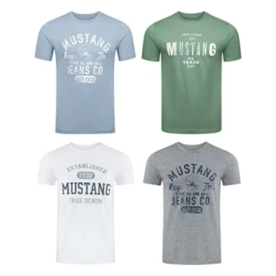 Abbildung von MUSTANG Tshirt Herren Baumwolle Regular Fit 4er Pack Set Rundhals Kurzarm Sommer Tee Shirt Logoprint, Größe:3XL, Farbe:Pack 13