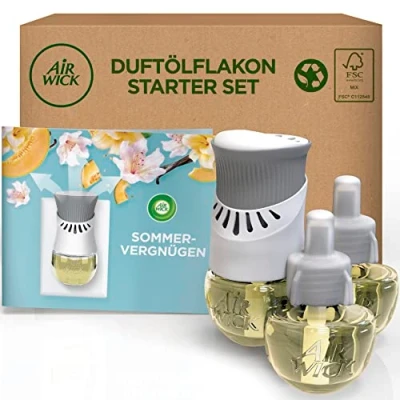 Abbildung von Air Wick Duftölflakon Duftstecker Starter Set mit 3 Duftflakons Raumduft &amp; Lufterfrischer Duft: Sommervergnügen Blumiger Duft für die Steckdose 1 x Gerät und Nachfüller