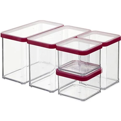 Abbildung von Rotho Loft 5er Set Vorratsdosen mit Deckel verschiedene Größen, lebensmittelechter Kunststoff (PP) BPA frei, 2 x 2.1l, 1 1.0l, 0.5l (30.0 21.0 15.0 cm) (transparent/weiss)