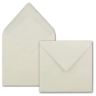 Abbildung von 75 Briefumschläge Hell Creme quadratisch 145 x mm (14,5 14,5 cm) gefüttert 100 Gramm pro m² Nassklebung mit spitzer Klappe von GUSTAV NEUSER