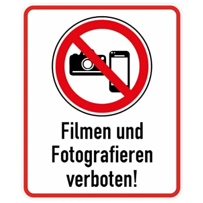 Abbildung von Daged Filmen und Fotografieren verboten Aufkleber 20x16 cm Bildaufnahmen Kameras Hinweiszeichen Sicherheitszeichen Sticker T 36
