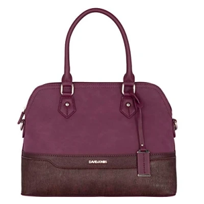 Abbildung von David Jones Damen Handtasche Elegante Tasche Frau Henkeltasche Shopper PU Leder Mehfarbig Schultertasche Bowling Stil Top Griff Gestreift Umhängetasche Tote Stilvoll Mode Bordeaux Rot