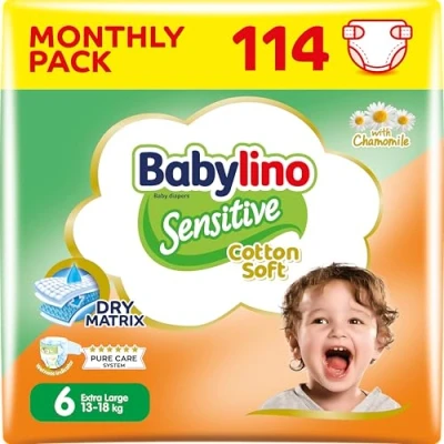 Abbildung von Babylino Sensitive Baby Windeln Größe 6, Extra Large (13 18Kg), 114