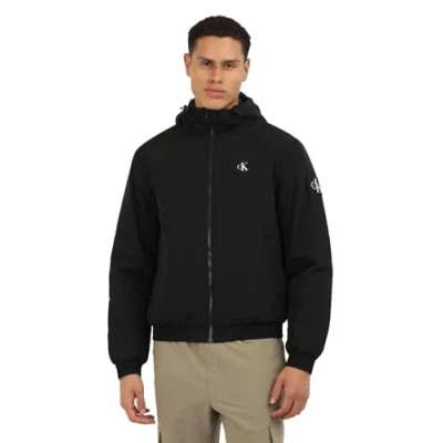 Abbildung von Calvin Klein Jeans Herren Jacke Padded Hooded Übergangsjacke, Schwarz (Ck Black), S