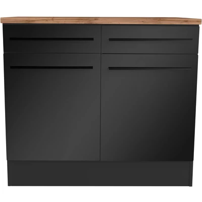 Abbildung von Jazz Moderner Küchenunterschrank 2 türig in Schwarz matt, Lanzelot Eiche Optik Geräumiger Unterschrank Küche mit viel Stauraum 100 x 90 60 cm (B/H/T)