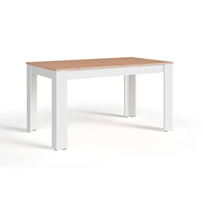 Abbildung von byLIVING Esstisch NORI/Moderner Küchentisch in Eiche Optik/Untergestell Melamin weiß/Großer Tisch / 140 x 80, H 75 cm