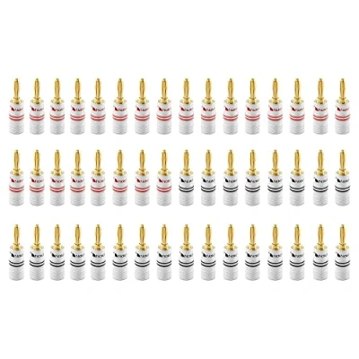 Abbildung von Nakamichi 24K vergoldeter Bananenstecker 12 AWG 18 Gauge Größe 4mm für Lautsprecher Verstärker Hi Fi AV Receiver Stereo Heimkino Audiokabel Stecker schraubbar 48 Stück (24 Paare)