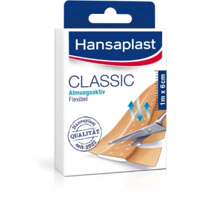 Abbildung von Hansaplast Classic Pflaster 1 m x 6 cm, zuschneidbare Wundpflaster in Meterware mit extra starker Klebkraft, flexible und atmungsaktive Heftpflaster