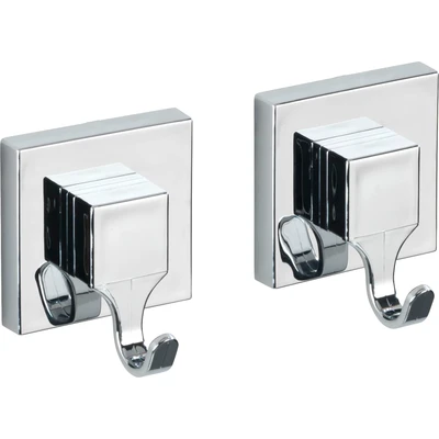 Abbildung von WENKO Vacuum Loc® Hakenset glänzend rund, 2er Set Wandhaken, Befestigung ohne zu bohren, repositionierbar &amp; rückstandslos entfernbar, gefertigt aus verchromtem Kunststoff (ABS), je 6 x 6,7 5 cm