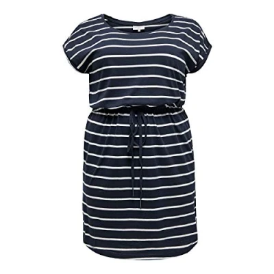 Abbildung von ONLY CARMAKOMA Damen Carapril Knee Jurk Stripe Jrs Noos Kleid, Black/Stripes:yellow And White Stripes, 42 44 Große Größen EU