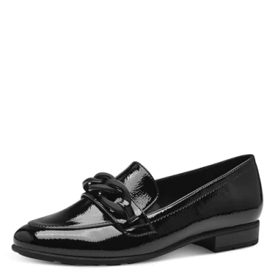 Abbildung von Jana Damen Loafer ohne Absatz Vegan Blockabsatz, Schwarz (Black Patent), 39 EU