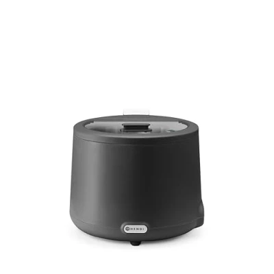 Abbildung von HENDI Suppenkessel, UNIQ, mit Wassersensormodul, Bain Marie Heizung, Suppenwärmer, Buffet Wärmer, 8L, 220V, 500W, ø366x(H)325mm, Edelstahl, PP, schwarz