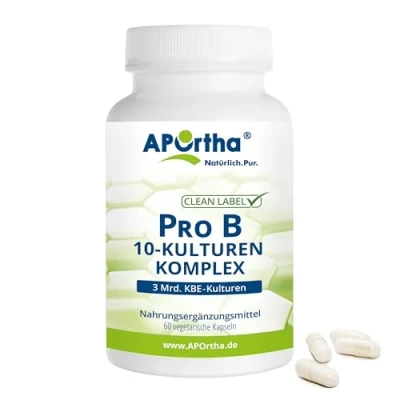 Abbildung von APOrtha® Pro B 10 Kulturen 60 magensaftstabile Kapseln, 3 Mrd. KBE je Tagesdoses, allergenfrei, glutenfrei, lactosefrei, vegetarisch ohne Zusatzstoffe