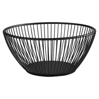 Abbildung von APS „SVART“ ovaler Metallgitter Korb, Stabiler Gitterkorb, L: 24 cm, B: 19 cm x H: 8 Brotkorb, Obstkorb, Gemüsekorb, stapelbar, schwarz, spülmaschinengeeignet
