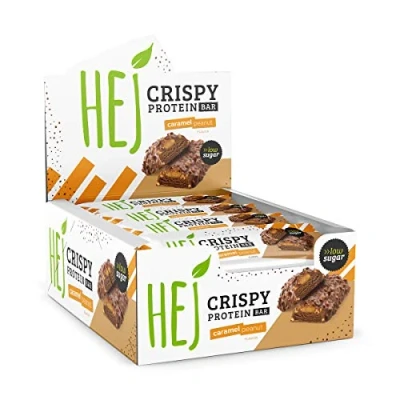 Abbildung von HEJ Crispy Proteinriegel Snack Low Sugar Eiweißriegel 13g Protein &amp; 175kcal pro Riegel Vegetarisch ohne Palmöl 12x45g Caramel Peanut